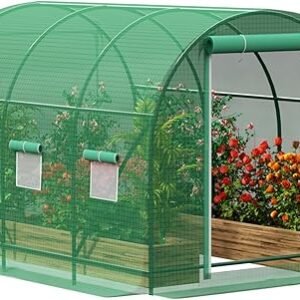 10×7×7 FT Greenhouses for Outdoors Heavy Duty, Large Walk in Green Houses for Outside with 6 Ventilated Mesh Windows & Roll-up Door & Reinforced Galvanized Frame