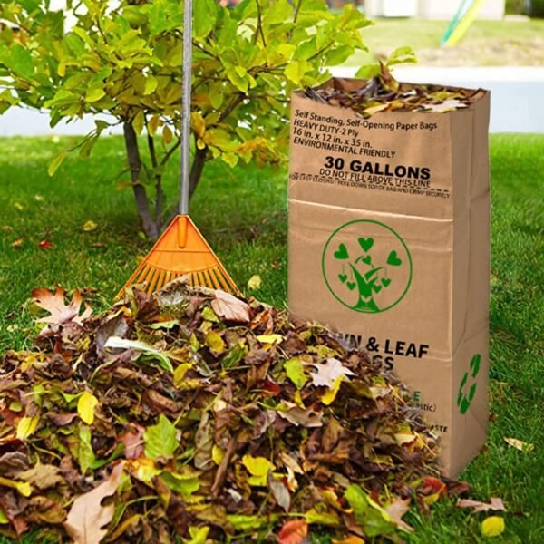 10 Count 30 Gallon Lawn and Leaf Bags with Gardening Gloves, 2-Ply Heavy Duty Large Kraft Paper Bags | Tear Resistant Yard Waste Bag for Grass Clippings, Wet and Dry Leaves,...