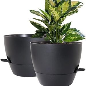 10 inch Self Watering Planters, 2 Pack Large Plastic Plant Pots with Deep Reservior and High Drainage Holes for Indoor Outdoor Plants and Flowers, Black