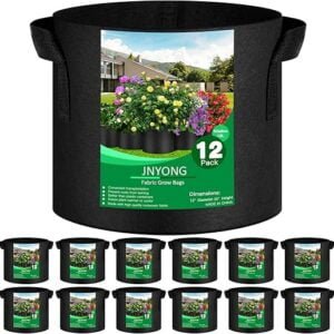 12-Pack 5 Gallon Thickened Non-Woven Grow Bags, Aeration Fabric Pots with Handles