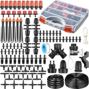 280 Pcs Drip Irrigation Kit, 147FT Garden Watering System 1/2 1/4 in Distribution Tubing Hose Automatic Patio Misting System Micro Automatic Drip Irrigation for Plant Garden...