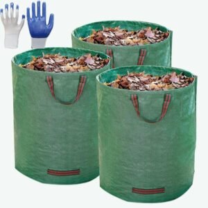 3-Pack 72 Gallons Garden Waste Bags（D26,H30 inches）Reuseable Lawn Garden Leaf Waste Bags with 4 Handles, Free Gloves, Heavy Duty Gardening Bags Leaf Trash Container Bags