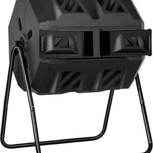 43 Gallon Compost Bin Outdoor Tumbling Composting Bins Compost Tumbler Bucket Trash Can w/Dual Chamber Sliding Doors for Garden Patio,Black Door