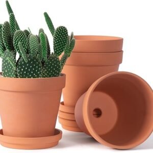 6 inch Clay Pots for Plants with Saucer, Large Terra Cotta Plant Pots with Drainage Hole, Flower Pots with Tray, Terracotta Pots for Indoor Outdoor Plant - Pack of 4 Planters