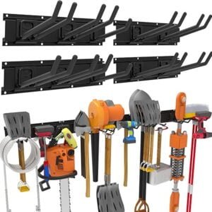 64inch Garage Tool Organizer Wall Mount, Heavy Duty Garden Organization for Shovel & Rake Hangers Yard Tool Rack, Sturdy Shed Storage Rack, 4 Aluminum Rails & 10 Steel...