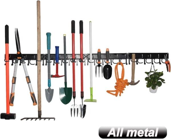 68" All Metal Garden Tool Organizer,Adjustable Garage Wall Organizers and Storage,Heavy Duty Wall Mount Holder with Hooks for Broom,Rake,Mop,Shovel(4 Pack)