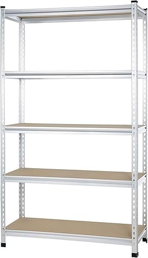 Amazon Basics 5 tier, Medium Duty Storage Shelving Double Post Press Board Shelf, Aluminum, 48 x 18 x 72