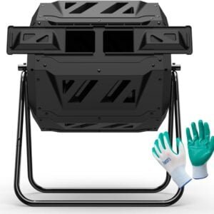 Compost Tumbler Bin Composter Dual Chamber 43 Gallon (Bundled with Pearson's Gardening Gloves)