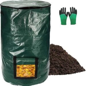 Composting Bag，Reusable Leaf Lawn Bags，Collapsible Yard Waste Bags Compost Bins with Lid for Kitchen, 15 Gallon/34 Gallon Multifunction Gardening Container，Come with Gloves, Green