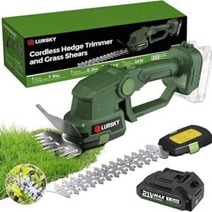 Cordless Hedge Trimmer with Battery - 2-in-1 21V Grass Shears Handheld, Electric Shrub Trimmer Kit for Garden, Yard and Lawn, Charger Included (Forest Green)