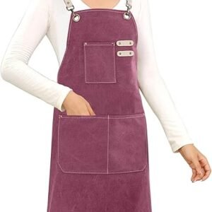 Cotton Canvas Cross Back Apron for Art Painting Garden Chef Bartender Work,Women Men 3 Pockets Waterproof Adjustable M-XXL