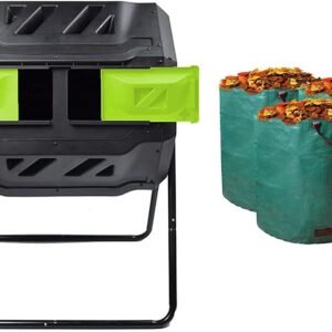 Dual Rotating Outdoor Composting Tumblers with 3 Pack Reuseable Garden Waste Bags