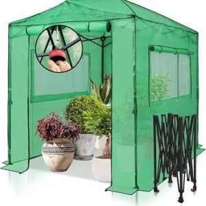 EAGLE PEAK 8x6 Portable Walk-in Greenhouse, Pop-up Indoor Outdoor Garden Green House, Zippered Doors and Windows, PE Cover, Green