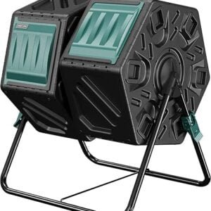 EAST OAK Dual Chamber Outdoor Compost Tumbler, 2 × 18.5 Gallon Compost Bin, Rotating Composter with Aeration and Locking System for Garden, Kitchen, Yard