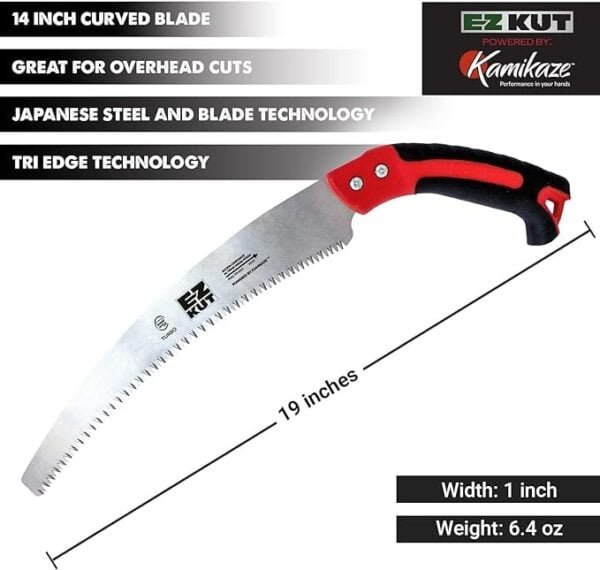 EZ Kut Kamikaze Max Saw Curved Blade with Scabbard - 19.3 Inch Heavy Duty Pruning Saw - Carbon Hardened Steel Japanese Technology- Best Pruning Saw for Tree Trimming & Branches...