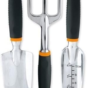 Fiskars 3-in-1 Garden Tool Set, Includes Trowel, Transplanter, and Cultivator for Outdoor Gardening, Ergonomic Yard Tool Kit