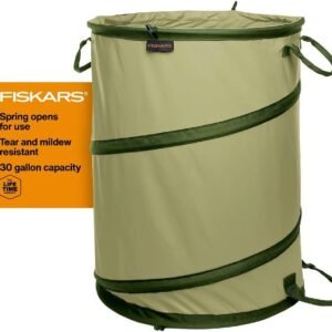 Fiskars Kangaroo Collapsible Garden Bag for Yard Waste, 30 Gallon Reusable Container for Lawn Care and Gardening