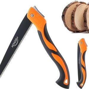 Folding Hand Saw, MONGSEW 9.5 inch Blade Pruning Camping Saw, Triple-cut Razor Teeth Tree Saw for Tree Wood Cutting Trimming, SK5 Carbon Steel, Ergonomic Handle