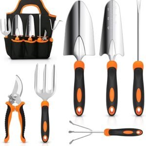 Garden Tool Set, CHRYZTAL Stainless Steel Heavy Duty Gardening Tool Set, with Non-Slip Rubber Grip, Storage Tote Bag, Outdoor Hand Tools, Ideal Garden Tool Kit Gifts for Women...