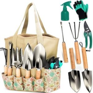 Garden Tool Set, Stainless Steel Heavy Duty Gardening Tool Set, with Non-Slip Grip, Storage Tote Bag, Outdoor Hand Tools, Ideal Garden Tool Kit Gifts for Women and Men