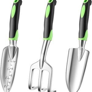 Garden Tools, 3-Piece Garden Tool Set with Non-Slip Ergonomic Handles, Lightweight Aluminum Alloy Rust-Proof Durable Gardening Hand Tools, Ideal Gardening Tools Gifts for Women...