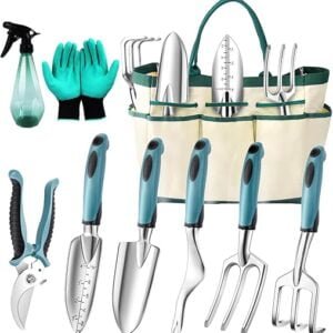 Garden Tools Set 9 Pieces, Heavy Duty Garden Hand Tool Set for Women with Storage Tote Bag Lightweight Rust-Proof Weeding Gardening Planting Yard Tools for Women and Men