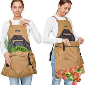 Gardening Apron, Canvas Garden Aprons with 6 Pockets and Harvesting Pouch for Women and Men,Gardener Gifts