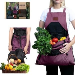 Gardening Apron with Pockets for Women & Men - Garden Apron 7 Pockets & Internal Drawstring Bag - Great Gift