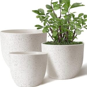 Giraffe Creation Plant Pots 10/9/8 inch Set of 3, Flower Pots Outdoor Indoor, Planters with Drainage Hole, Speckled White