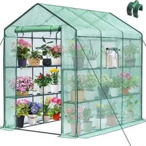 Greenhouse, 56 x 85 x 75'' Greenhouses for Outdoors, Portable Greenhouse Kit with Mesh Side Windows, PE Cover, 8 Shelves, Heavy Duty Walk in Green House for Backyard Garden...