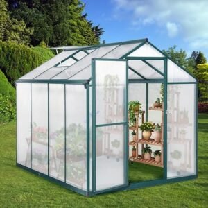 Greenhouse for Outdoors, 6x8FT Polycarbonate Greenhouse with Roof Vent, Large Walk-in Greenhouse for Outside Garden Backyard, Green