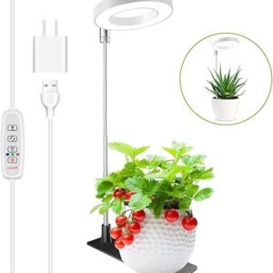 Grow Lights for Indoor Plants, Full Spectrum Halo Growing lamp with Detachable Base, Height Adjustable, 3 Colors, 10 Dimming, Automatic Timer, Plant Light for Succulents Small...