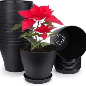 homenote Plant Pots, Set of 15 Plastic Planters with Multiple Drainage Holes and Tray 6 inch Indoor Plant Pot for All Home Garden Flowers Succulents (Black)