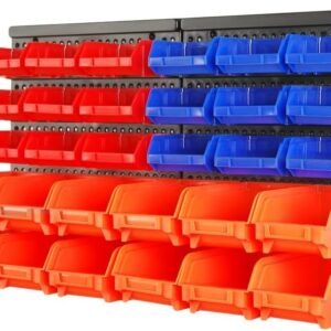 HORUSDY Wall Mounted Storage Bins Parts Rack 30PC Organizer Garage Plastic Shop Tool for Men's Gift, Blue,Orange,Red