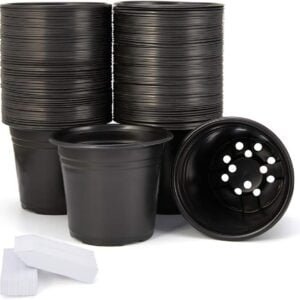 JERIA 100-Pack 0.5 Gallon Plant Nursery Pots, Plastic Pots for Flower Seedling, Flower Plant Container Seed Starting Pot, Come with 100 Pcs Plant Labels(Black)