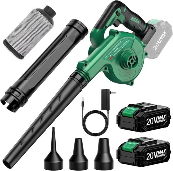 K I M O. Cordless Leaf Blower Vacuum Combo 4 IN 1, 3 Nozzles for Inflation & Compression,3 Modes & Variable Speed, 20000RPM 150MPH, 2X2.0Ah Battery, Extended Tube, Mini Leaf...