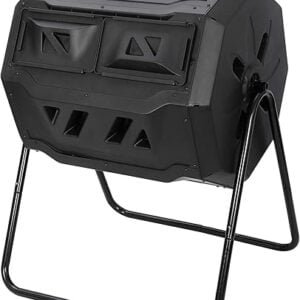 Outdoor Compost Bin Dual Chamber Tumbling 43 Gallon Composter Rotating w/Sliding Doors & Steel Frame, BPA Free Outdoor Composting Bin for Garden Yard Patio Lawn, Black