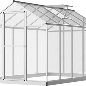 Outsunny 10' x 6' Walk-in Polycarbonate Greenhouse with Roof Vent for Ventilation & Rain Gutter, Heavy Duty Aluminum Green House, Hobby Greenhouse for Winter