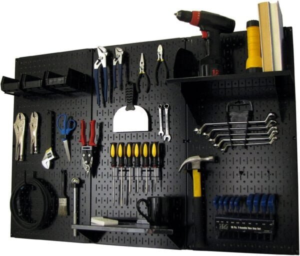 Pegboard Organizer Wall Control 4 ft. Metal Pegboard Standard Tool Storage Kit with Black Toolboard and Black Accessories