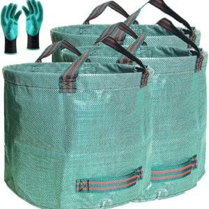 Professional 3-Pack 106 Gallons Lawn Garden Bags (D31, H31 inches) Reusable Yard Leaf Waste Bags with Coated Gardening Gloves - Storage Bag,Patio Bag,Laundry Container,Trash Can...