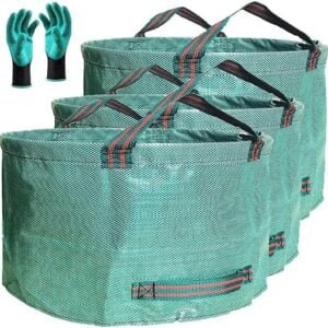 Professional 3-Pack 63 Gallon Yard Lawn Garden Bags Large (D31, H19 inches) Yard Waste Bags with Gardening Gloves, Standable Leaf Bags,Yard Debris Bags,Garden Trash Bags,Grass...