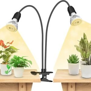 SANSI LED Grow Lights for Indoor Plants, Lifetime Free Bulb Replacement, 300W Full Spectrum Dual Gooseneck Clip Plant Grow Light with Optical Lens for High PPFD Growing Power Lamp