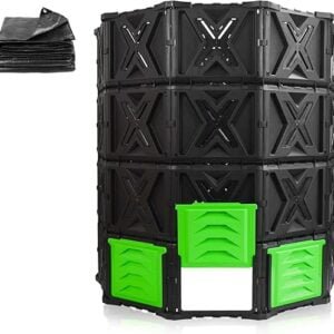 SQUEEZE master XXL Large Compost Bin Outdoor- 720L /190 Gallon-Easy Assembly-No Screws-Sturdy& Durable-Green Door