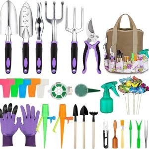 Tudoccy Garden Tools Set 83 Piece, Succulent Tools Set Included, Heavy Duty Aluminum Gardening Tools for Gardening, Non-Slip Ergonomic Handle Tools, Storage Tote Bag, Gifts...