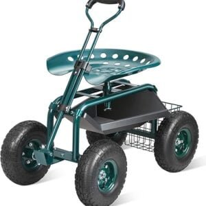 VEVOR Garden Cart Rolling Workseat with Wheels, Gardening Stool for Planting, 360 Degree Swivel Seat, Wagon Scooter with Steering Handle & Utility Tool Tray, Use for Patio,...