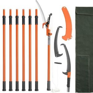 VEVOR Manual Pole Saw, 7.3-27 ft Extendable Tree Pruner, Sharp Steel Blade and Scissors High Branches Trimming, Branch Trimmer with Lightweight 8 Fiberglass Handles, for Pruning...