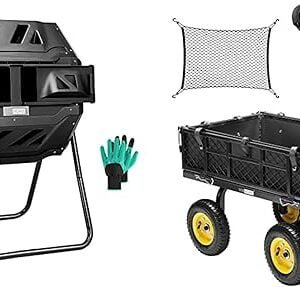 VIVOHOME Outdoor Tumbling Composter Dual Rotating Batch Compost Tumblers and Heavy Duty 400Lb Steel Garden Cart with Liner,Removable Sides and 8 inch Wheels (Black)