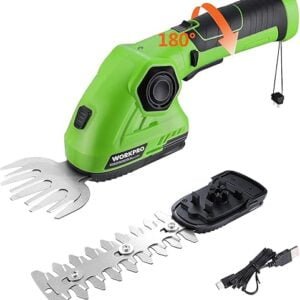 WORKPRO Cordless Grass Shear & Shrubbery Trimmer - 2 in 1 Handheld Hedge Trimmer 7.2V Electric Grass Cutter 2.0Ah Rechargeable Lithium-Ion Battery and USB Cable Included