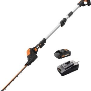 Worx WG252 20 V 20" Cordless Hedge Trimmer, Reach Up to 12 feet, Extended Pole, 180° Rotation Head, PowerShare – Battery & Charger Included