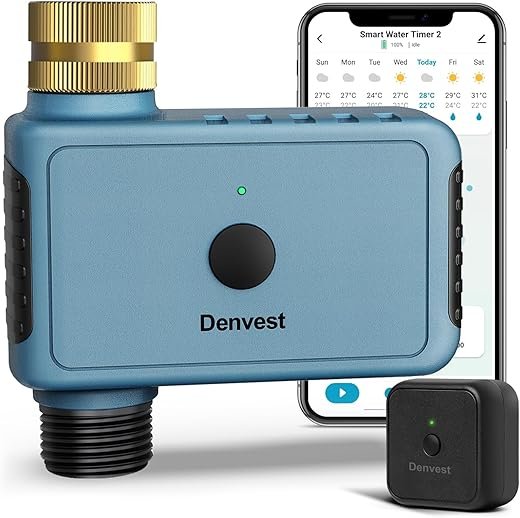 WiFi Water Timer with Brass Inlet, 1 Zone Smart Hose Timer, Sprinkler Timer for Garden Faucet, APP Remote Control Via 2.4Ghz WiFi, Voice Function Work with Alexa and Google Assistant, Blue